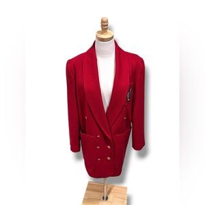 Vintage Wool Red Double-Breasted Blazer with Gold Buttons and Crown Emblem